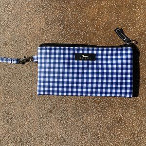 Scout Wristlet Blue White Plaid Vinyl